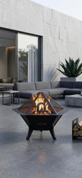 84 cm Steel Fire Pit | Wood & Charcoal Burning Outdoor Fireplace | Portable Garden Fire Pit | AYME Outdoorium