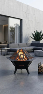 84 cm Steel Fire Pit | Wood & Charcoal Burning Outdoor Fireplace | Portable Garden Fire Pit | AYME Outdoorium