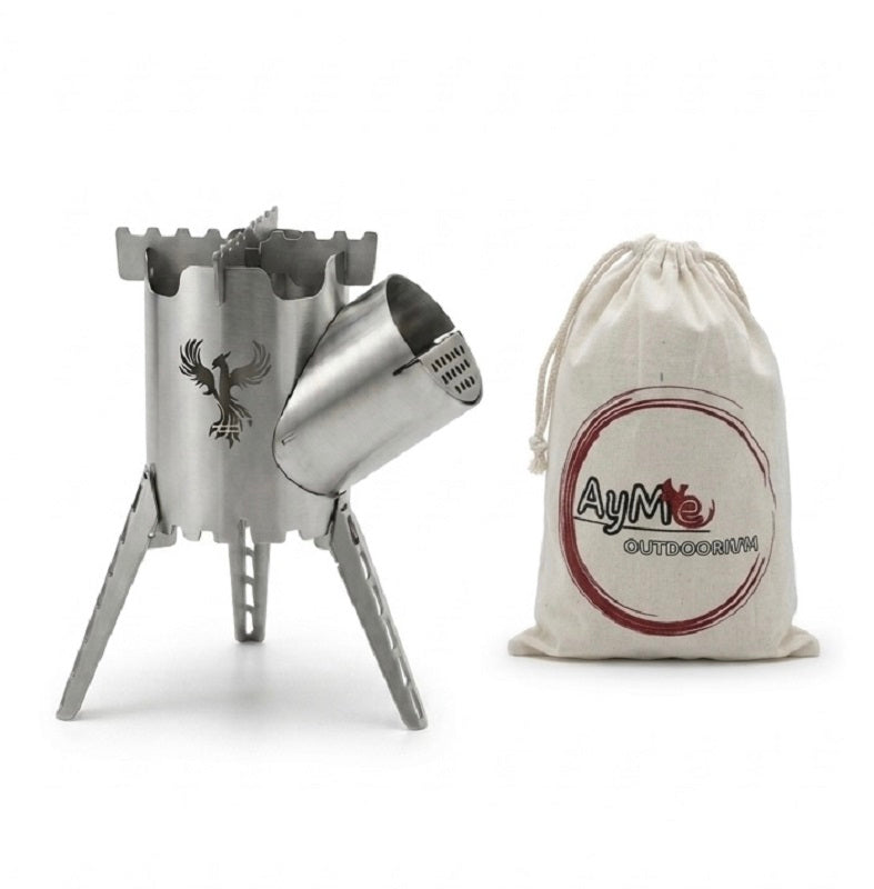 Stainless Steel Camping Stove | Portable Wood Burning Camp Stove | Modular Outdoor & RV Cooking Stove | AYME Outdoorium