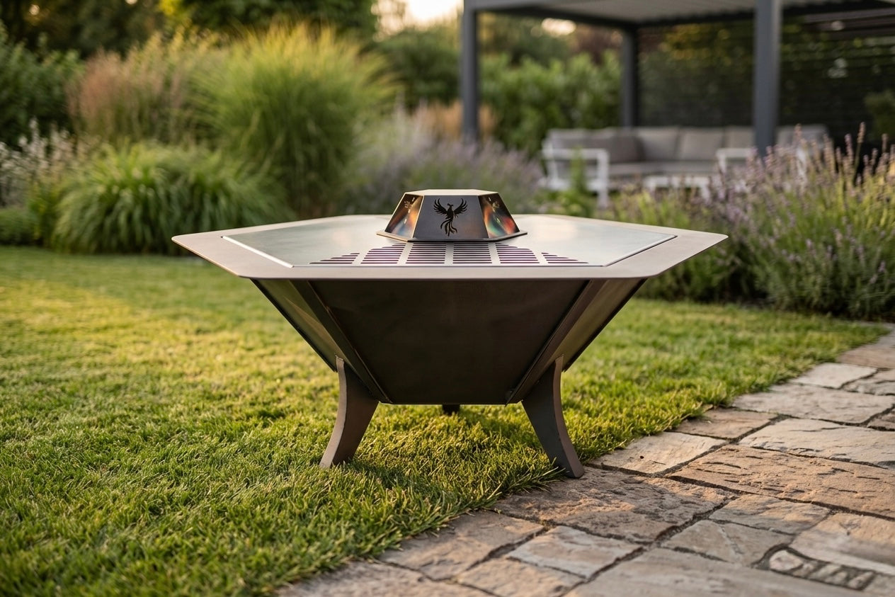 84 cm Fire Pit with Grill Grate Wood & Charcoal Burning Outdoor Fireplace, BBQ Grill & Garden Heater for 6 People / AYME Outdoorium