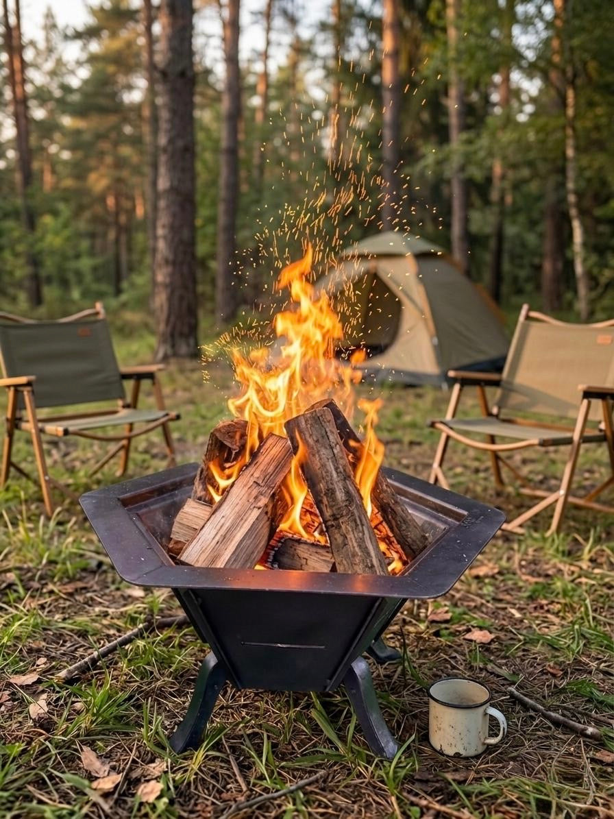 61 cm Portable Fire Pit with Grill Grate | Wood, Charcoal & Pellet Burning BBQ Fire Pit | AYME Outdoorium