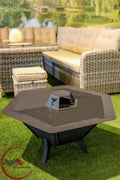 84 cm Fire Pit with Grill Grate Wood & Charcoal Burning Outdoor Fireplace, BBQ Grill & Garden Heater for 6 People / AYME Outdoorium