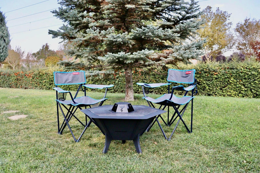 84 cm Portable Fire Pit & BBQ | Wood & Charcoal Burning Outdoor Fireplace for 6 People AYME Outdoorium