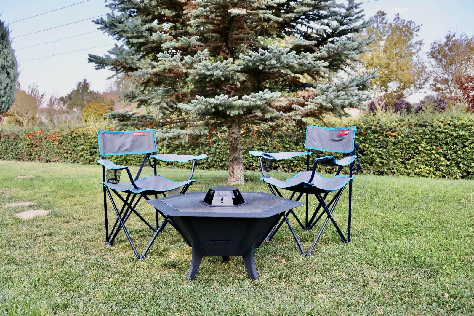 84 cm Portable Fire Pit & BBQ | Wood & Charcoal Burning Outdoor Fireplace for 6 People AYME Outdoorium